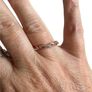Rose Gold and Rhinestone Accented Twisted Ring